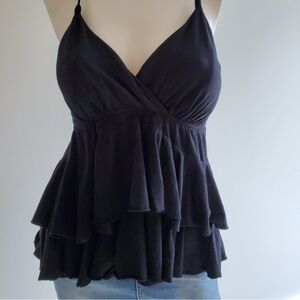 Elle Black Ruffle Racerback sleeveless Tank top summer Womens Small